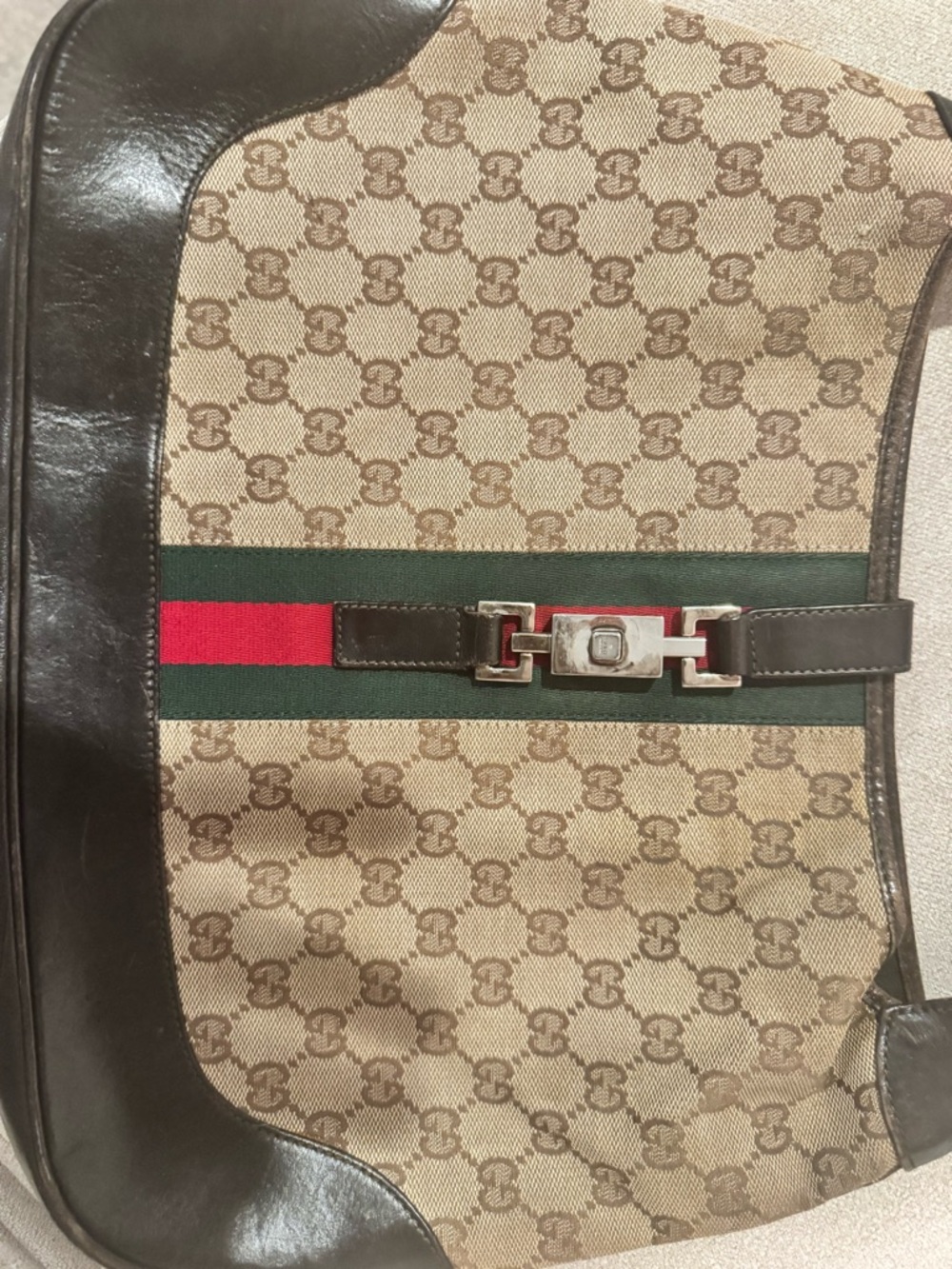 Gucci Jackie Original Web Shoulder Bag Leather and GG Canvas Medium - Picture 3 of 13